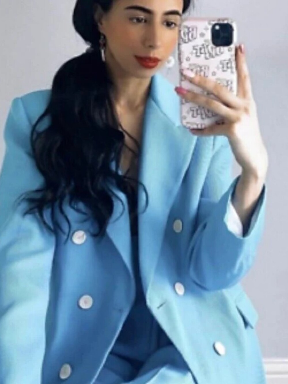 Zara Double-Breasted Bright Turquoise Blazer - Picture 13 of 13